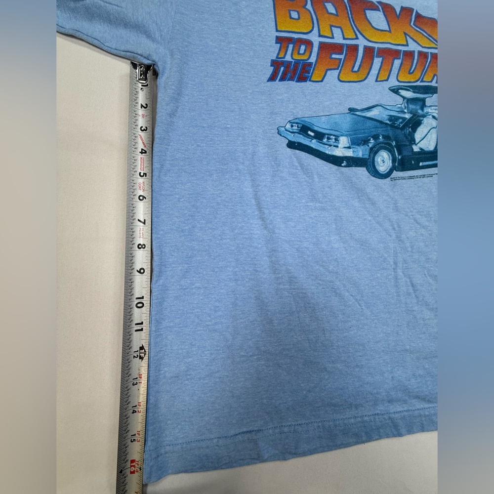 Back to the Future vintage Thunder Creek Light Blue Ringer Graphic Tee. NWOT - Picture 11 of 11
